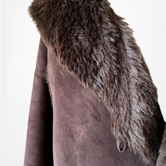 Vintage Y2K Brown Faux Fur Lined Suede Jacket Coat Cardigan Size M - Picture 7 of 7